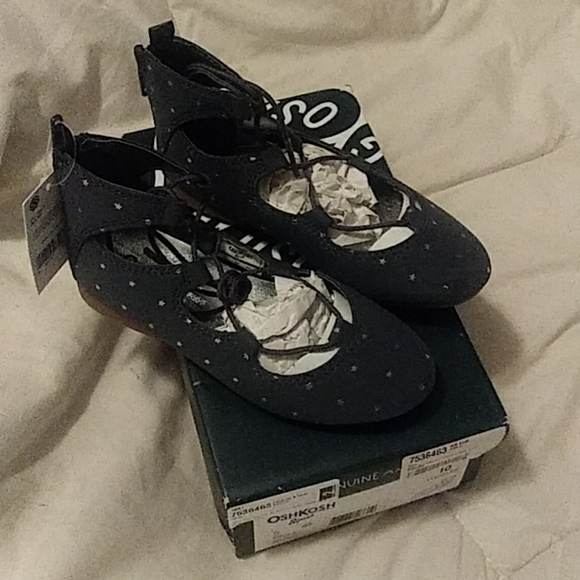 Osh kosh girls blue stars lace up flat 10 nwt - Picture 1 of 4